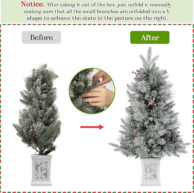 3FT Prelit Artificial Christmas Tree with Lights, 3 Foot Artificial Christmas Tree with Snowflake Base, 78 LED Prelit Christmas Tree, Battery Operated, Timer, Easy Assembly, Winter Holiday Decor