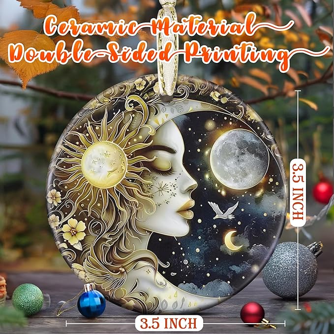 3.5" Ceramic Christmas Ornaments, Christmas Tree Ornaments, Heirloom Keepsake, Gift Exchange, Gift Idea, Bauble Present - Sun and Moon