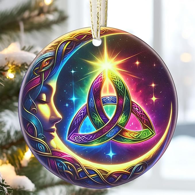 3.5 Inch Ceramic Christmas Tree Ornament, Moon Celtic Christmas Ornaments, Heirloom Keepsake, Gift Exchange, Gift Idea, Bauble Present