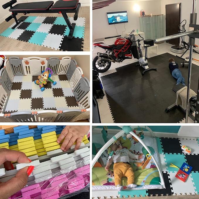 MQIAOHAM® 25 Pieces Puzzle Play Mats, Soft Baby Play Mat, Kids Interlocking Foam Floor Tiles, Toddlers Carpet Playmats G301025-101109112