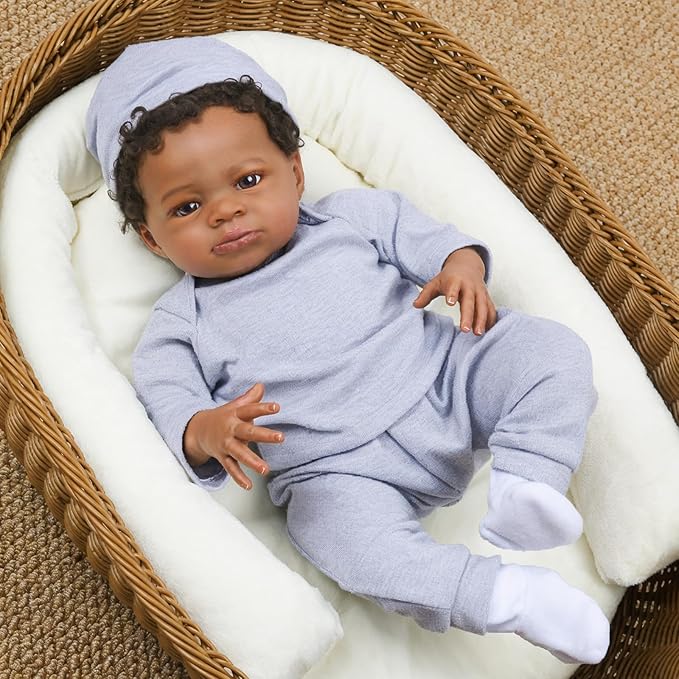WOOROY Realistic Reborn Baby Dolls Black Boy, 20 Inch African American Newborn Boy Doll, Lifelike Weighted Soft Body, Christmas Birthday Gift for Kids Age 3 +