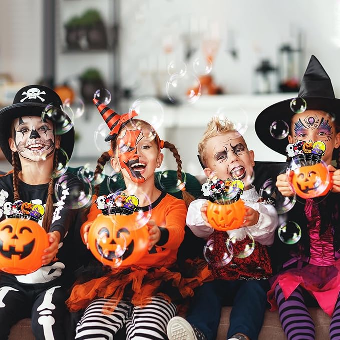 24 Pack Halloween Bubble Wands for Kids - Spooky Ghost, Bat, and Pumpkin Designs, Party Favors Bulk with Colorful Bubbles for Trick or Treat, Goodie Bag Stuffers, Birthday Gifts, Carnival Prizes