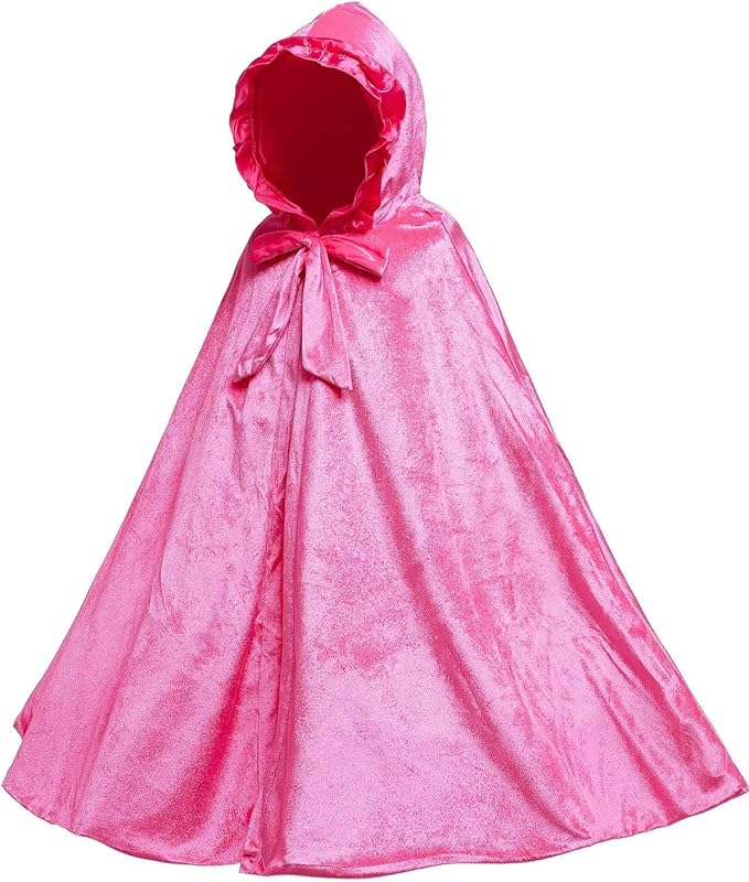 Newland Princess Costume for Girls - Princess Cape Long Hooded Velvet Cloak Princess Accessories Size M: 4-8Y/L: 8-12Y