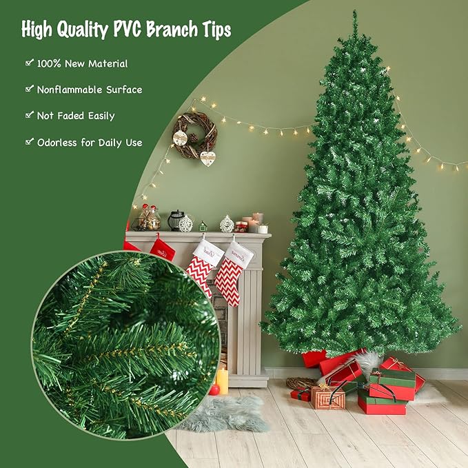 GOFLAME 8ft Artificial Christmas Tree, Pre-lit Xmas Tree 9 Lighting Modes w/ 1605 PVC Branch Tips & 600 Color-Changing LED Lights, Holiday Festival Decoration Tree with Remote Control and Metal Stand