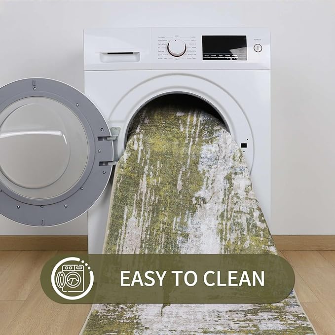 2x6 Sage Green Rug Runners for Hallways Kitchen Runner Rug Non Slip Washable Long Runner Rugs with Rubber Backing Soft Abstract Carpet Runner for Hallways, Kitchen, Bathroom, Entryway