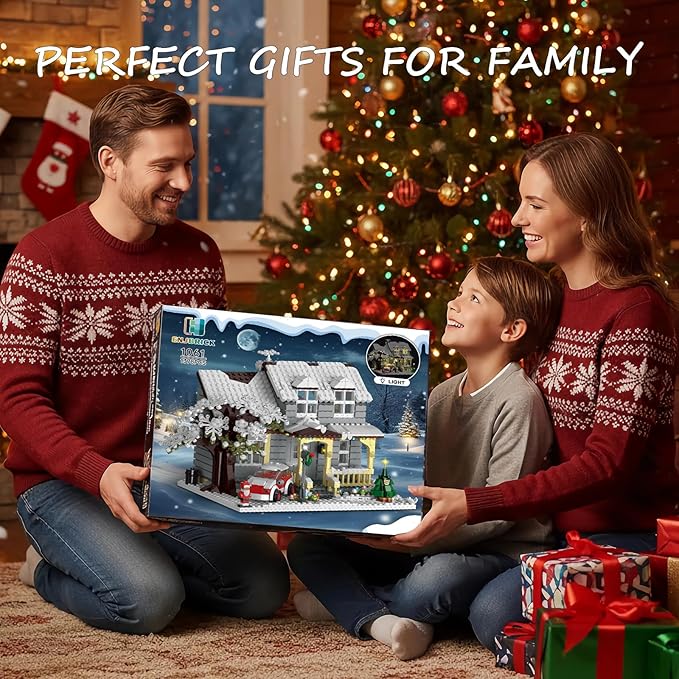 Christmas House Building Set with Lights, Elf Movie Snow House Building Blocks Toy, Compatible with Lego Christmas Village House Kit, for Boys Girls 1378pcs