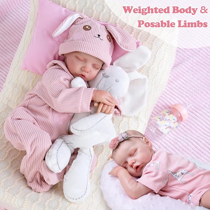 Aori Reborn Baby Dolls Girl - 18'' Realistic Sleeping Newborn - Lifelike Hand-Painted Vinyl Baby Doll with Doll Accessories Set - Weighted Body for Cuddling, for Collectors & Kids 3+
