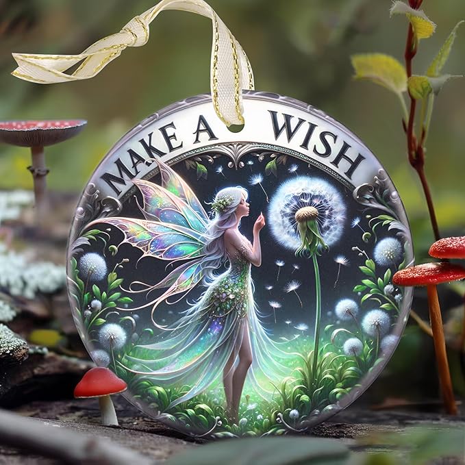 Make A Wish Fairy - 3.5 Inch Ceramic Christmas Hanging Ornament - Gift Exchange, Holiday Present