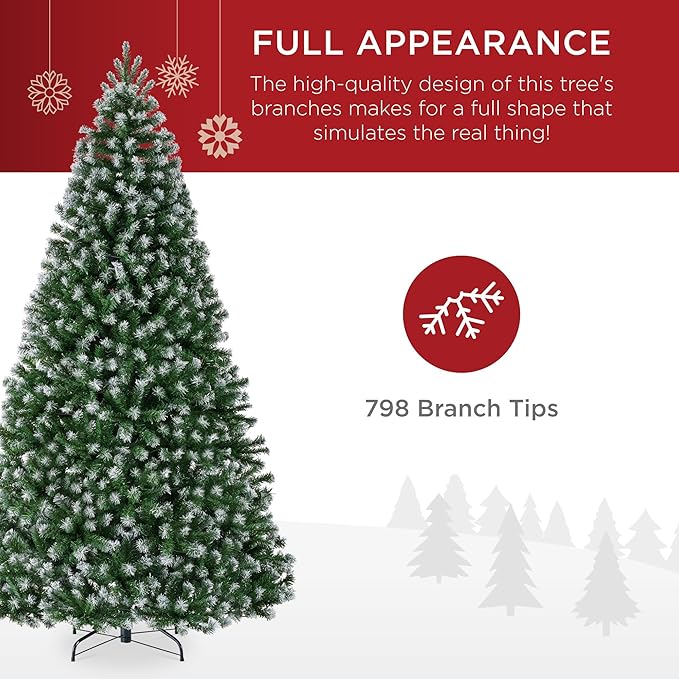 Best Choice Products Artificial Frosted Christmas Tree, 6ft Premium Unlit Realistic Spruce Holiday Décor w/Dense Branches, Metal Base - Green Spruce