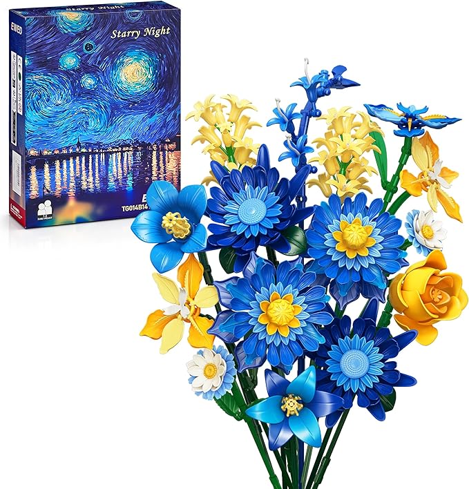 Starry Blooms Flowers Bouquet Building Set for Adults, Artificial Flower Compatible with Lego Botanical Collection, Gift for Christmas Thanksgiving Mother's Valentine's Day, Home Office Decor