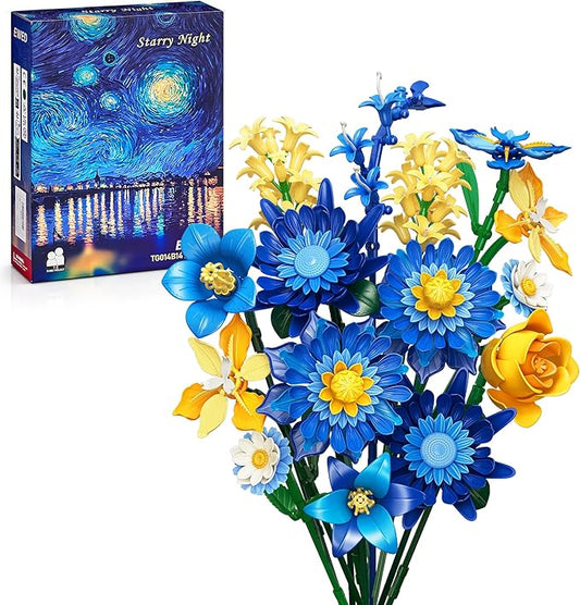 Starry Blooms Flowers Bouquet Building Set for Adults, Artificial Flower Compatible with Lego Botanical Collection, Gift for Christmas Thanksgiving Mother's Valentine's Day, Home Office Decor