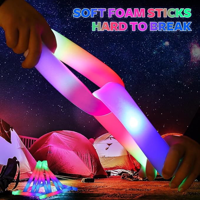 68 PCS LED Foam Glow Sticks Bulk, Glow in the Dark Party Supplies with 3 Modes Colorful Flashing, Neon Party Favors for Birthday, Wedding, Carnival, Concert, New Year