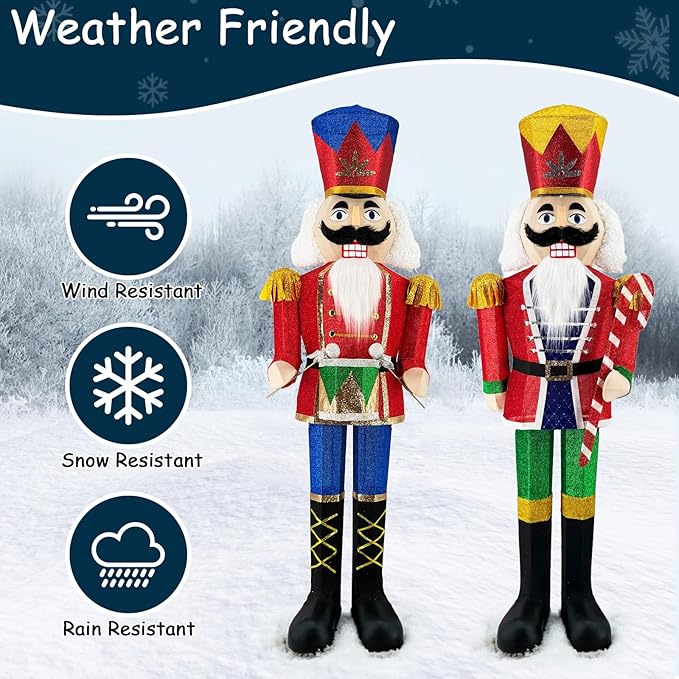 5FT Outdoor Christmas Lighted 3D Nutcracker with Candy Cane,100 LEDs Lighted-up,Outdoor Lighted Holiday Displays with Stakes & Zip Ties for All-Weather Christmas Yard Decoration, Porch, Lawn