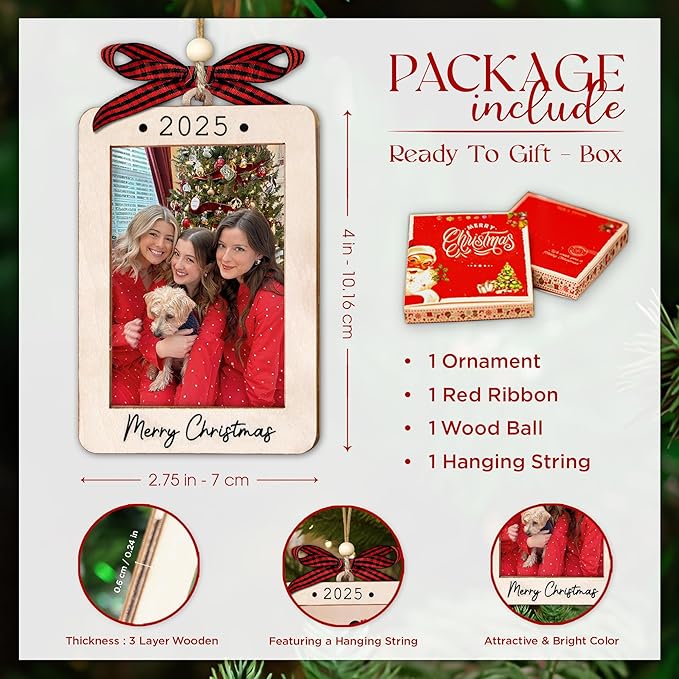 2025 Christmas Ornament Picture Frame - Friends Photo Frame Ornaments - Picture Frame Ornament For Tree - Merry Christmas Ornaments With Picture Insert - Christmas Gift For Family, Friends