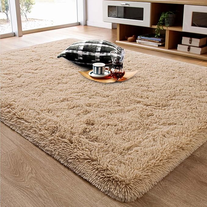 Ompaa Fluffy Area Rugs, Super Soft Shaggy Rug Fuzzy Long Fur Carpets for Bedroom Living Room Decor, 4 x 6 Feet Beige