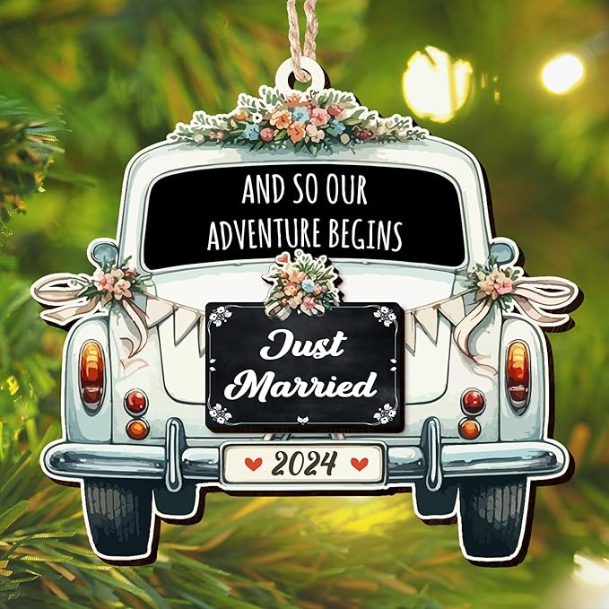 OASSIE Wedding Gifts for Couples 2025 - Christmas Ornaments, Just Married, Wedding Gifts for Newlyweds, Couple, Men, Women, Bridal Shower - Christmas Decorations Wooden Ornaments