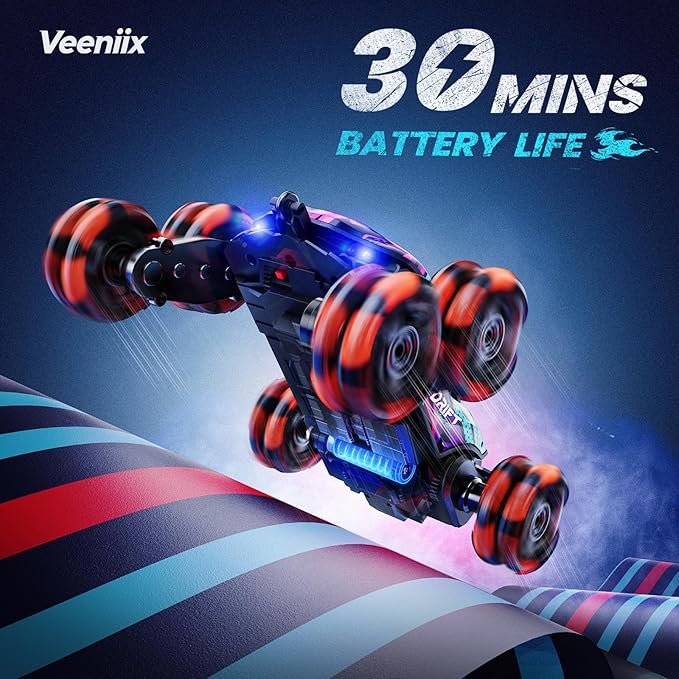 2370 Six-Wheel RC Stunt Car,6WD Cool Drift Remote Control Car,Double-Sided Driving,360° Flips Rotating,with Spray and Light Effects,Toys for Ages 8-13 Kids,Ideal Gift for Boys and Girls