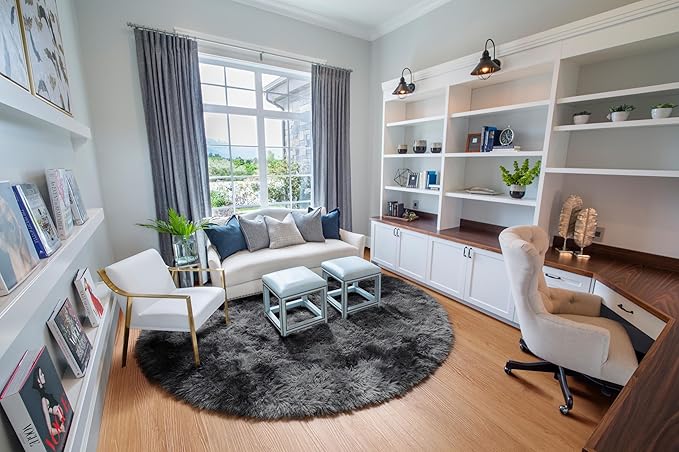 ONASAR Tie-Dyed Dark Grey Round Area Rug 4ft, Ultra Soft Bedroom Circle Rugs for Kids Girls Boys Teen, Fluffy Plush Shaggy Carpet Floor Mats for Nursery Dorm Living Room Office Home Decor