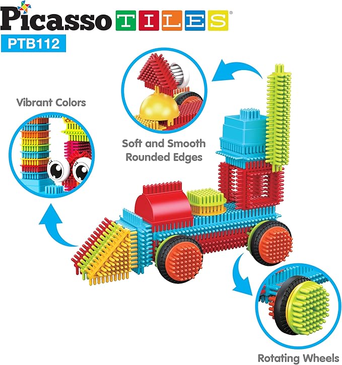 Picasso Toys112pcs Hedgehog Blocks STEM Building Tiles Set Construction Learning Toy Stacking Interlock Block, Creativity Beyond Imagination, Inspirational, Recreational, Educational PTB112