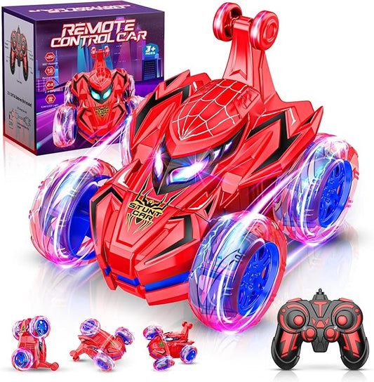 Remote Control Car, Boys Toys Age 4-6 6-8 8-12 360° Rotating 2.4GHz Fast Stunt RC Cars with Cool Lights Music 4WD Off Road RC Crawlers Birthday Party Outdoor Xmas Gifts for 3-12 Year Old Boys