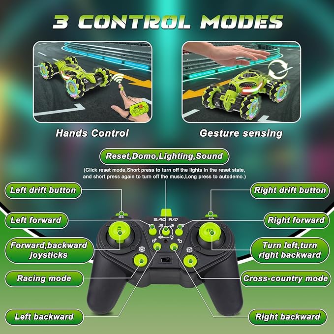 Hand Controlled RC Car, 2.4Ghz 4WD Gesture Sensing RC Stunt Car Toys for Boys and Girls Ages 6-12, 360° Rotating Drift Cars with Lights and Music, Ideal Birthday and Xmas Gift