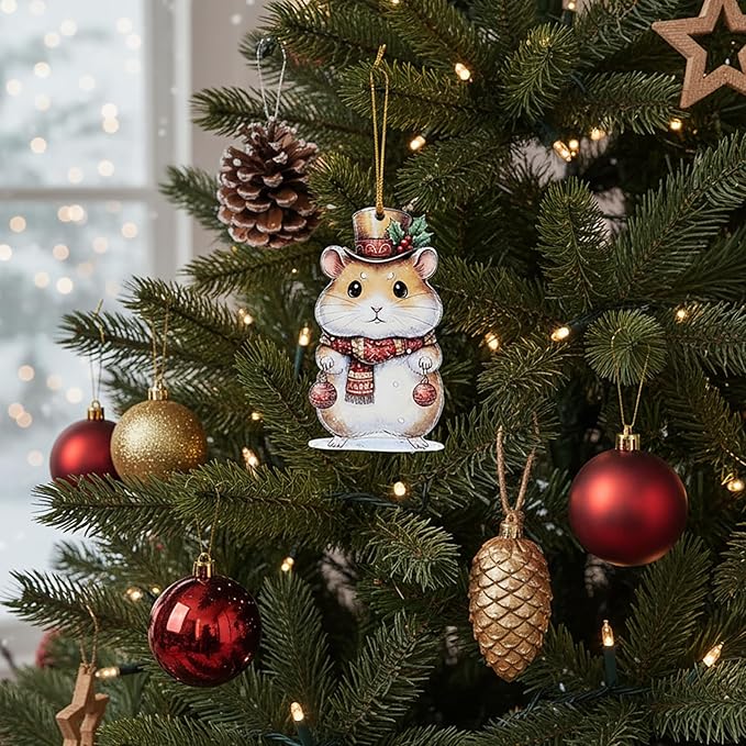 6Pcs Christmas Hamster Acrylic Ornament, Cute Animal Hanging Decorations for Christmas Tree, Holiday Home Decor
