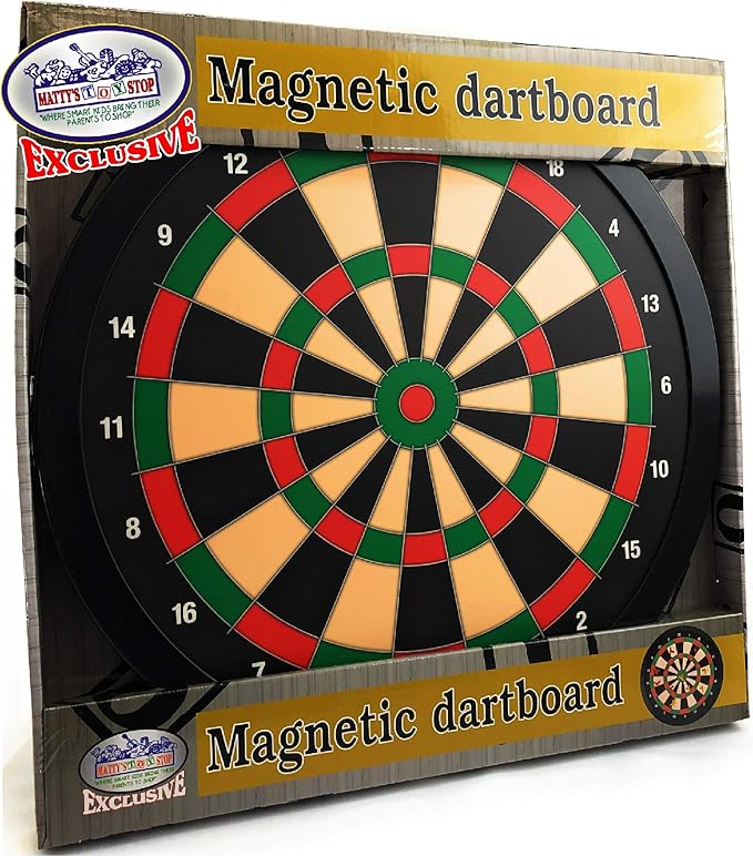 Matty's Toy Stop Deluxe Magnetic Dartboard (Dart Board) 15.5" with 10 Darts Total (5 Yellow & 5 Red)