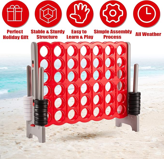 ARLIME Jumbo 4-to-Score Giant Game Set, Backyard Games for Kids & Adults, 4 in A Row W/Quick-Release Lever, 42 Build-in Rings Included, Jumbo Size for Outdoor & Outdoor Play