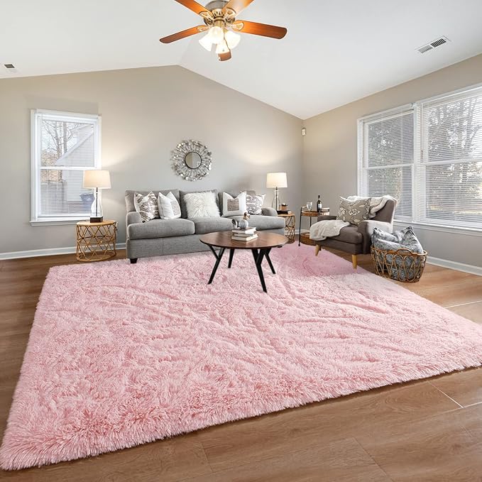 Pettop Fluffy Pink Rug for Bedroom Living Room, 5x8 Feet Super Soft Shaggy Plush Fuzzy Rugs for Girls Kids Boys, Non-Slip and Washable Rug for Nursery Classroom, Carpet for Rooms Decor