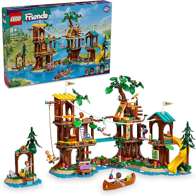 LEGO Friends Adventure Camp Tree House Toy with Doll Accessories, Summer Toy Playset for Kids with 5 Mini Dolls and 5 Animal Toy Figures, Awesome Gift for Girls and Boys Ages 8 and Up, 42631