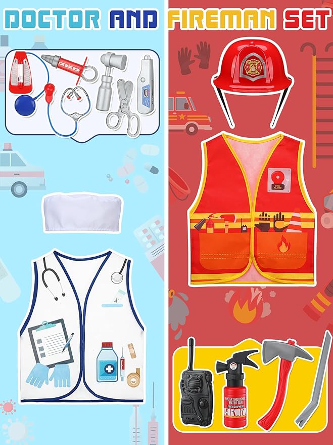 Hungdao 6 Sets Kids Dressing up Costumes Toddler Pretend Play for Age 6-10 Dress up Scientist, Firefighter, Postman, Farmer, Doctor, Engineer