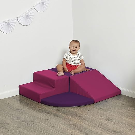 SoftScape Toddler Playtime Corner Climber, Indoor Active Play Structure for Toddlers and Kids, Safe Soft Foam for Crawling and Sliding (4-Piece Set) - Purple/Raspberry, 11619-PURS