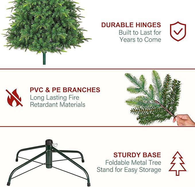 Hykolity 7.5 ft Prelit Artificial Christmas Tree with Remote Control, 1948 PE&PVC Branch Tips, Artificial Hinged Christmas Tree with 450 Multi-Color RGB Lights for Decoration, 15 Modes