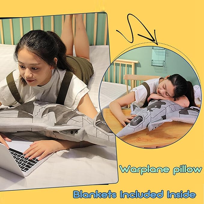 29 inch Airplane Model Plush with Blanket Warplane Stuffed Animal Toy Space Shuttle Airplane Plush Toy Airplane Decoration Warplane Sofa