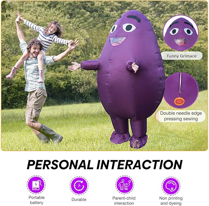 Grimace Costume Purple Grimace Inflatable Costume Suit for Adults and Kids - Perfect for Parties and Halloween