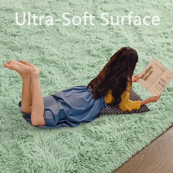 Nuttumico Fluffy Fuzzy Sage-Green Rugs for Bedroom, 5x8 Feet Soft Non Slip Plush Area Rug for Living Room, Kids Room, Indoor Modern Shaggy Rug for Nursery, Dorm, Home Decor