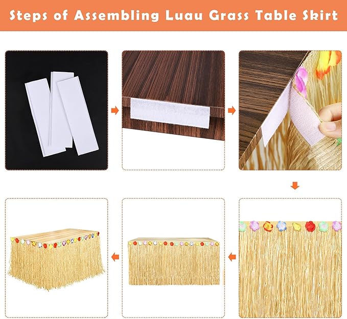 Fovths Luau Grass Table Skirt Natural 9 Feet x 29.5 Inch Hawaiian Table Skirt for Tropical Hawaiian Party Decorations Luau Costume Party, Straw Yellow