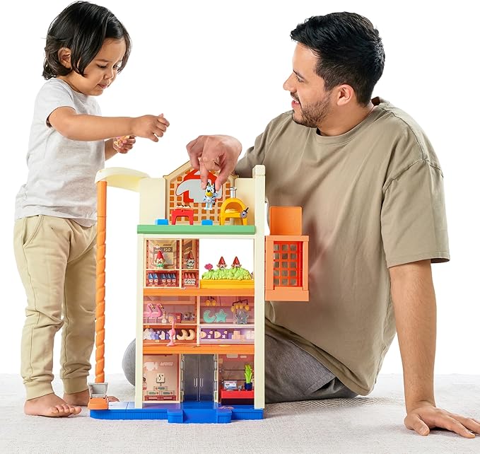 Bluey Hammerbarn Shopping Center Mega Set, 4 Level, 22" Tall Playset with Working Lift and Trolley Return, Lights and 45+ Sounds. 3 Figures. 15 Accessories & Tradie Ute Vehicle | Amazon Exclusive