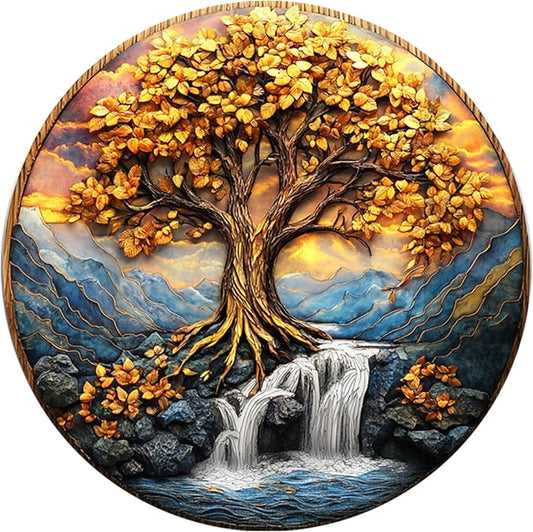 Wooden Puzzles for Adults, Tree of Life Waterfall River Wooden Jigsaw Puzzles 500pcs,16.5x16.5in, Royal, Unique Shape Adult Puzzles,Irregular Creative for Adults and Kids Family Game