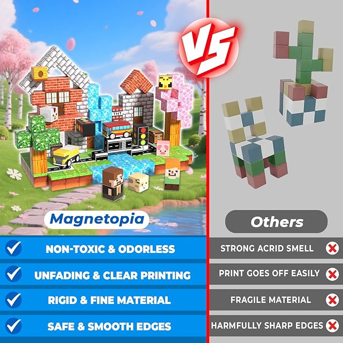 200 PCS Magnetic Blocks - Magnetic Building Blocks Cubes, Magnet Toys for Kids Age 3+, Toy Building Set for Kids, Magnets Stacking Construction Birthday Gifts for Boys Girls Age 4-8, 8-12