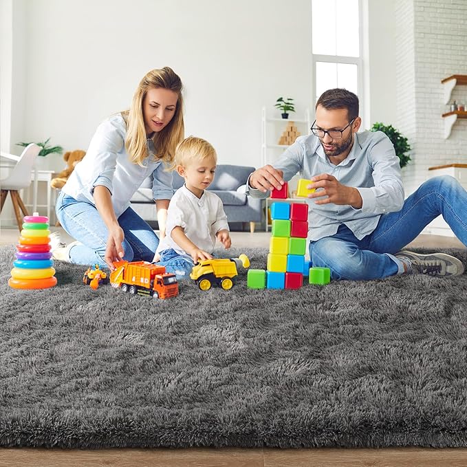 Ompaa Fluffy Runner Rugs, Super Soft Shaggy Carpet Fuzzy Long Fur Rug for Bedroom Living Room Dorm, Plush Kids Playroom Baby Girls Nursery Decor Mats, 2x6 Feet Dark Gray