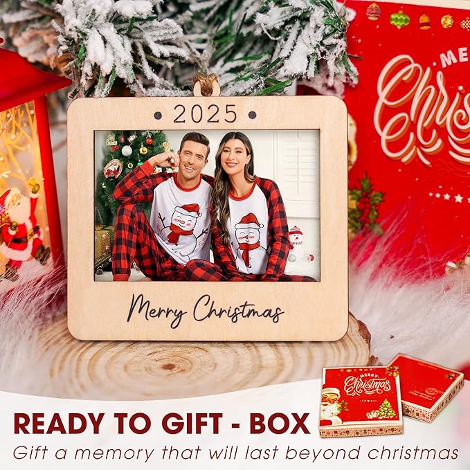 2025 Christmas Ornament Picture Frame - Couple Photo Frame Ornaments - Picture Frame Ornament For Tree - Merry Christmas Ornaments With Picture Insert - Christmas Gift For Family, Friends