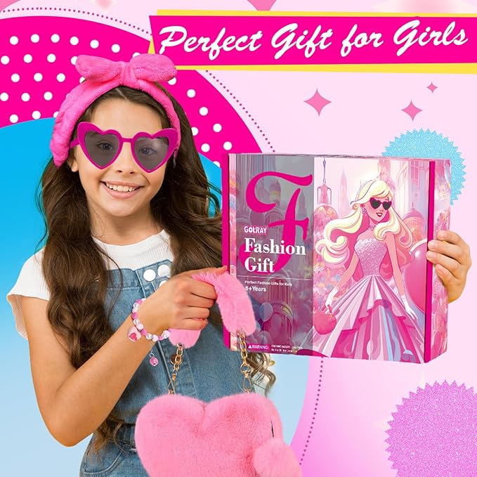 Golray Princess Gifts for Girls Toys Aged 4 5 6 7 8 9 10 Years Old, My First Purse with Pretend Play Accessories Handbag/Sunglasses/Diary/Water Bottle, Kid Teen Girl Stuff Birthday Toy