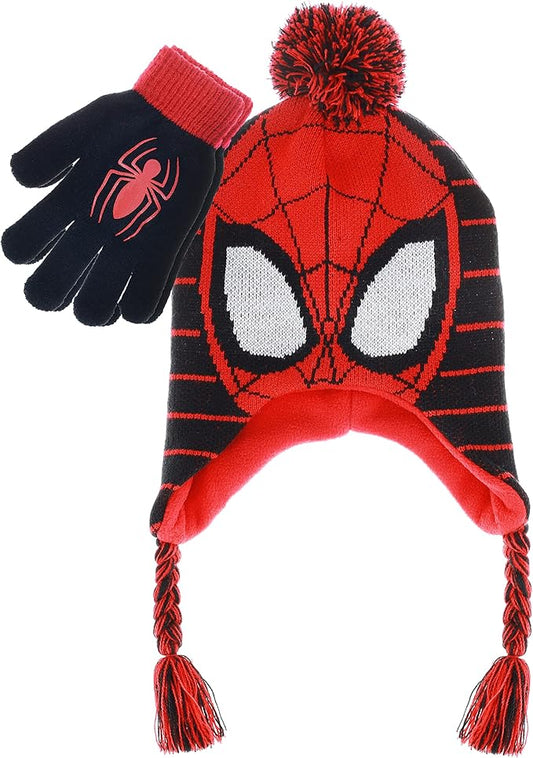 Marvel Spider-Man Kid’s Winter Hat and Snow Gloves for Boys and Toddlers, 2 Pc. Set, Pom-Pom Beanie with Warm Mittens