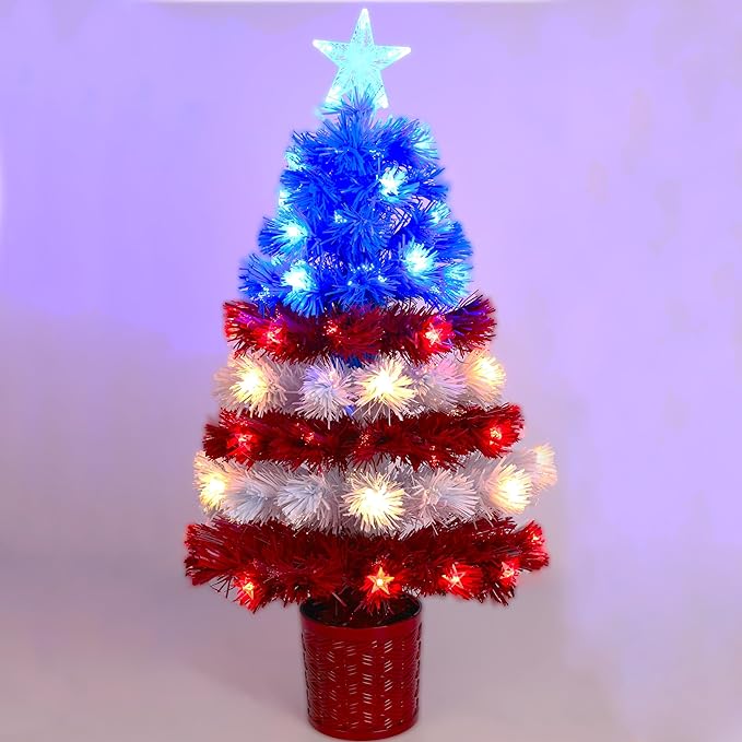 Christmas Concepts® 36" Fibre Optic LED American Flag Christmas Tree - USA Red, White & Blue Christmas Decorations - Indoor & Outdoor Use