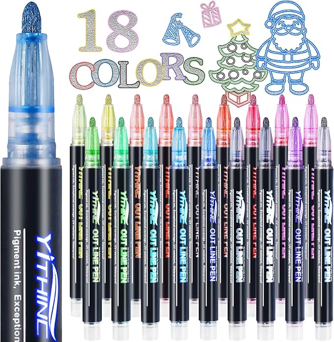 Outline Shimmer Markers, Christmas Stocking Stuffers for Tween Teen Girls Gifts Trendy Stuff, 18 Glitter Metallic Gel Pens Coloring, Arts Crafts Supplies Kits for Kids Boys Ages 4, 6, 8, 10, 12