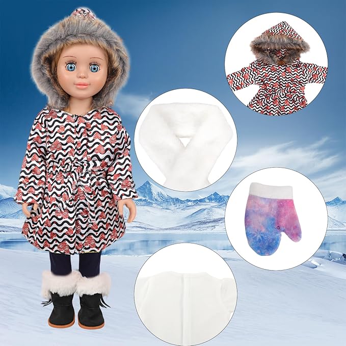 18-inch Doll Down Jacket, Doll Winter Clothing Set, 5 Different Colors and Patterns Available. (White/Black-Heart Print)