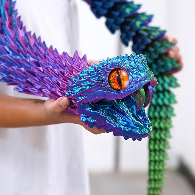 47.5inch Super Large 3D Printed Snake Models,Movable Teeth,Flexible Joint Animal lacertid Figurines, Stress Relief, Fidget restlessness, ADHD Toys, Surprise Fantasy Gifts (RGB/79inch)