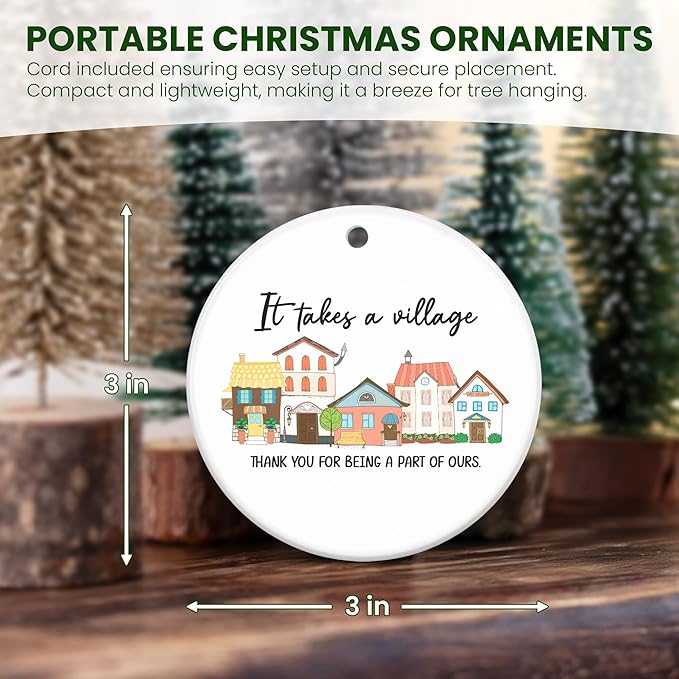 OASSIE Thank You Gifts for Women Men - It's Takes A Village Ceramic Christmas Ornaments 2025 - Christmas Appreciation Daycare Gifts for Neighbor Teacher Nurse Coworker Employee Nanny Babysitter