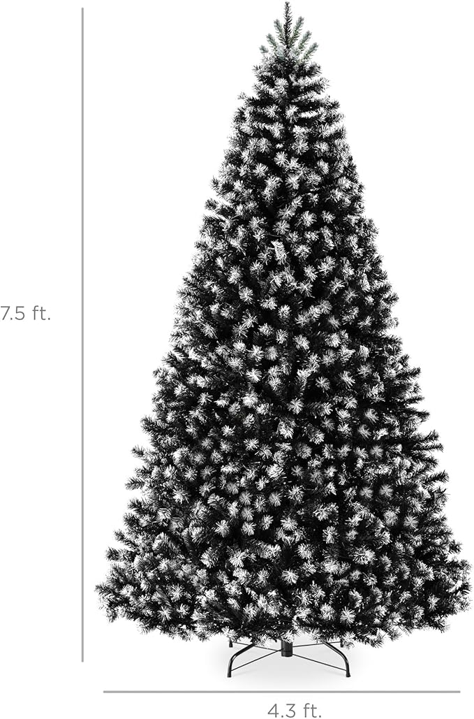 Best Choice Products Artificial Frosted Christmas Tree, 7.5ft Premium Unlit Realistic Spruce Holiday Décor w/Dense Branches, Metal Base - Black Spruce